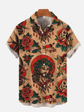 Hawaii Style Jesus, Angel And Rose Old School Tattoos Printing Short Sleeve Shirt