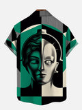 Retro Black And Green Poster Metallic Glossy Statue Printing Short Sleeve Shirt