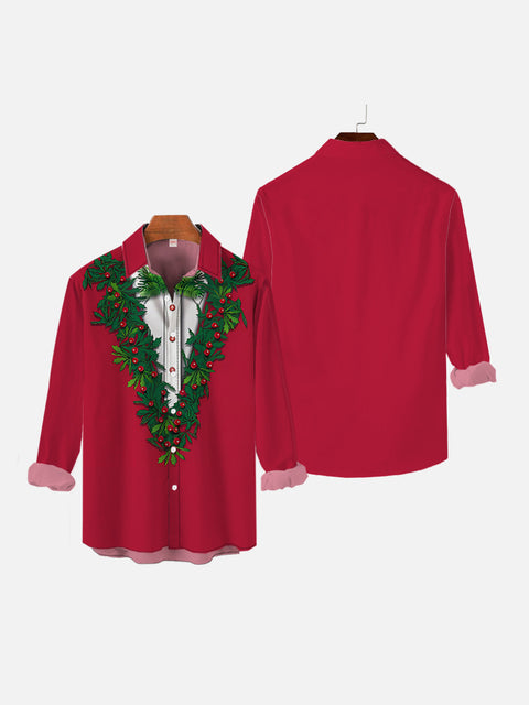 Festive Costumes Red Garland Tuxedo Printing Long Sleeve Shirt