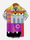 Cartoon Costume Color Block Splicing Cute Mixed Monster Printing Short Sleeve Shirt