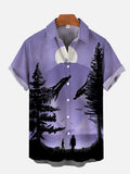 Magic Academy Purple Night Woods And Lake Under Full Moon Printing Short Sleeve Shirt