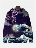 Ukiyo-E Ocean Waves Retro Purple Cherry Blossoms Personalized Printing Hooded Sweatshirt