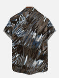 Black Marble Fluid Texture Pattern Printing Breast Pocket Short Sleeve Shirt