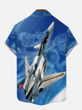 Sci-Fi Space Fighter Flying Under Blue Sky Printing Short Sleeve Shirt