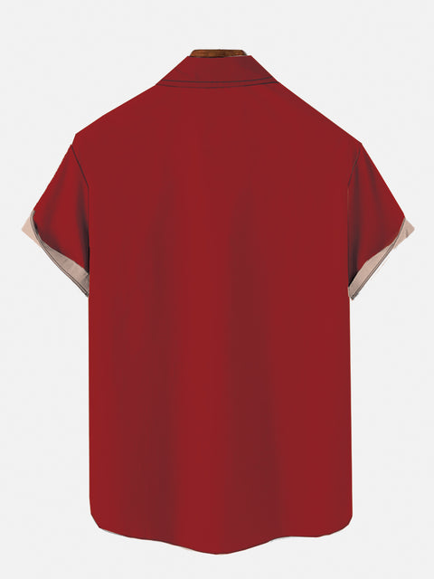 Red Retro Poster Armed Space Samurai Printing Short Sleeve Shirt