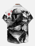 Ink Painting Ukiyo-E Japanese Art Space Wars Ruins With Masked Samurai Printing Short Sleeve Shirt