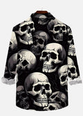 Casual Skulls Stacked In Darkness Printing Long Sleeve Shirt
