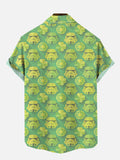 Yellow And Green St. Patrick'S Day Clovers And Spaceship Printing Short Sleeve Shirt
