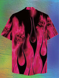 Eye-Catching Psychedelic Hippie Green Fire Flame Pattern Printing Cuban Collar Hawaiian Short Sleeve Shirt