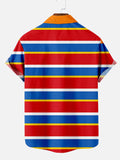 Cartoon Image Of Big Orange Eyes Mosaic Stripes Printing Short Sleeve Shirt