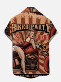 Retro Poster Sexy Beauty And Classic Motorcycle Printing Short Sleeve Shirt