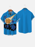 Blue Cartoon Prehistoric Plush Monster Planet And Cookie Meteorite Printing Short Sleeve Shirt