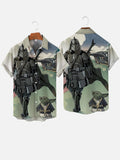 Ukiyo-E Samurai Art Armed Samurai And Dwarf Monster Printing Short Sleeve Shirt
