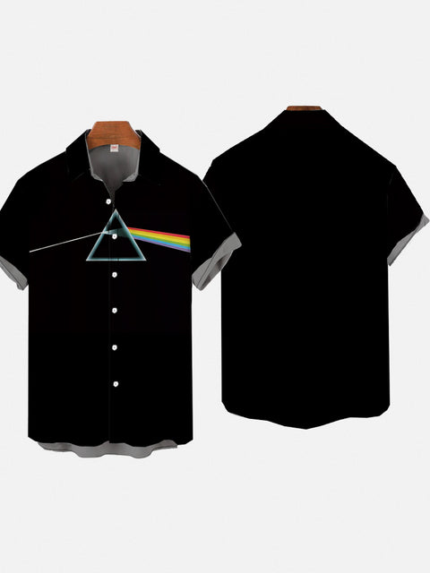 Black The Prism With Rainbow Rock Printing Short Sleeve Shirt