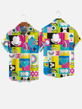 Cartoon Colorful Color Block Splicing Three-Eyed Monster Cartoon Costume Printing Breast Pocket Short Sleeve Shirt