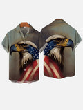 Mighty American Flag Print Eagle Printing Short Sleeve Shirt