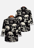 Casual Skulls Stacked In Darkness Printing Long Sleeve Shirt