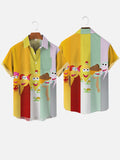 Cute Colorful Cartoon Image Striped Cartoon Costume Printing Breast Pocket Short Sleeve Shirt