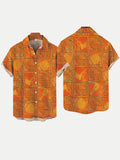 Mysterious Ancient Tribal Style Orange Musical Instrument Pattern Printing Cartoon Costume Short Sleeve Shirt