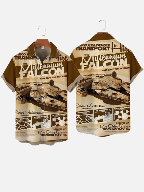 Brown Retro Sci-Fi Space War Spaceship Poster Printing Short Sleeve Shirt