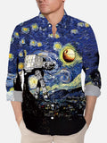 Classic Famous Painting Starry Sky And Armored Walker Printing Long Sleeve Shirt