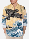 Ukiyo-E Air Station With Ocean Waves Personalized Printing Long Sleeve Shirt