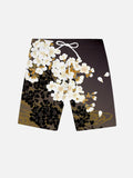 Mysterious Oriental Gradient Blooming Flowers And Golden Smoke Printing Shorts