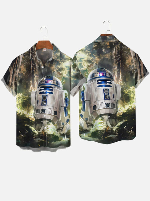 Sci-Fi Space War Robot In The Sunny Forest Printing Short Sleeve Shirt