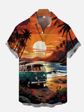 Beach Style Casual Sunrise Beach Parking Lot Printing Short Sleeve Shirt