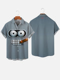Cartoon Costume Cigar Robot Printing Short Sleeve Shirt