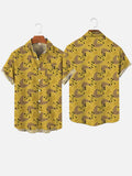 Yellow Mid Century Modern Atomic Age Boomerang Printing Breast Pocket Short Sleeve Shirt