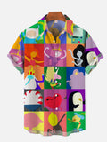Colorful Color Block Splicing Cartoon Princess And Knight Pattern Printing Short Sleeve Shirt