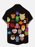 Cartoon Colorful Doodle Characters Portrait Cartoon Costumes Printing Short Sleeve Shirt
