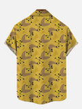 Yellow Mid Century Modern Atomic Age Boomerang Printing Breast Pocket Short Sleeve Shirt