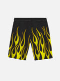 Yellow Burning Fire Flame Black Yellow Contrasting Color Printing Shorts