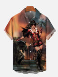 Vintage Pin Up Art Sexy Crossbow Lady And The Beast Printing Short Sleeve Shirt
