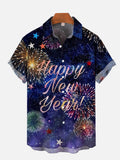 Happy New Year! Colorful Fireworks In The Night Sky Printing Short Sleeve Shirt