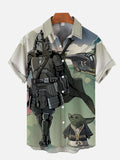 Ukiyo-E Samurai Art Armed Samurai And Dwarf Monster Printing Short Sleeve Shirt