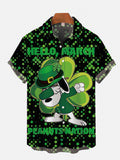 St. Patrick'S Day Green Spots And Clover On Black Printing Short Sleeve Shirt