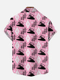 Pink Mid Century Modern Geometric And Starburst Pattern Printing Breast Pocket Short Sleeve Shirt