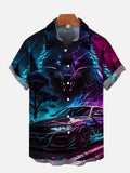 Hawaiian Galaxy Wolf And Lightning Classic Car Printing Short Sleeve Shirt