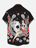 Flame Poker Beauty And Horseshoe Printing Short Sleeve Shirt