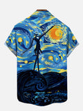 Classic Famous Painting Starry Sky Vortex And Skeleton Gentleman Printing Short Sleeve Shirt