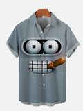 Cartoon Costume Cigar Robot Printing Short Sleeve Shirt
