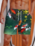 Green Koi Pond With Yellow Flowers Printing Shorts