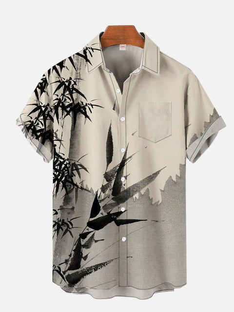 Bamboo Ink Painting Printing Hawaiian Short Sleeve Shirt