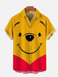 Red And Yellow Spliced Cartoon Bear Cartoon Costume Printing Short Sleeve Shirt