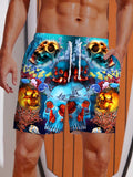 Hippie Mysterious Underwater World Psychedelic Aquatic Creatures And Skull Printing Shorts