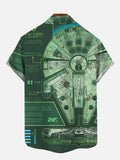 Green Space Wars Spaceship Analytical Diagram Printing Short Sleeve Shirt