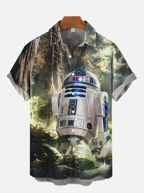 Sci-Fi Space War Robot In The Sunny Forest Printing Short Sleeve Shirt